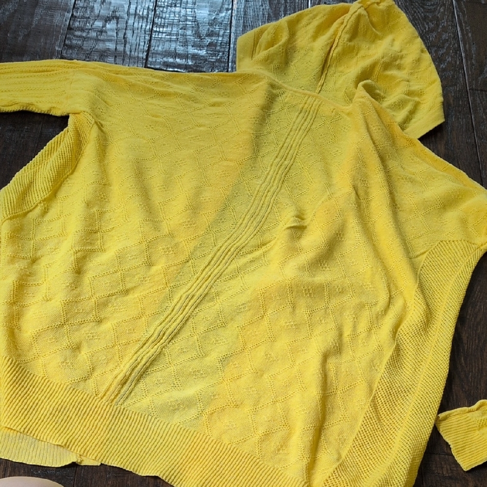 ANTHRO I Yellow Lightweight Knit Hooded Open Cardigan Sweater by Sparrow, M - Picture 3 of 12